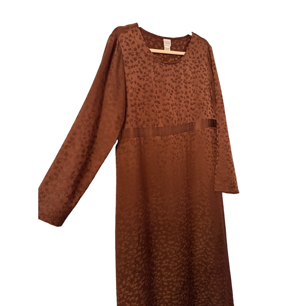 Eileen Fisher Silk Jacquard Maxi Dress Size S Minimalist Neutral Quiet Luxury